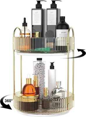Produktbild von Unyqoos® Drehbarer Kosmetik-Organizer – 2 Ebenen, 360° drehbar, transparent, mit Antirutsch‑Pads & erhöhten Rändern für platzsparende Make-up- und Pflegeaufbewahrung
