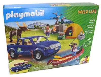 Image de PLAYMOBIL 5669 Wild Life 69pcs Excursion camping avec pick-up, bateau & tente
