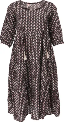 Produktbild von Boho Sommerkleid, Bedrucktes Midikleid, Baumwollkleid - Schwarz, Damen, Baumwolle, Größe: M