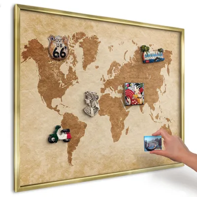 Produktbild von Magnettafel 80x60 cm mit goldenem Rahmen - Magnetische Metalltafel, Magnetpinnwand zur Wandmontage für Wohnzimmer, Küche, Flur, Kinderzimmer und Büro - Vintage-Karte