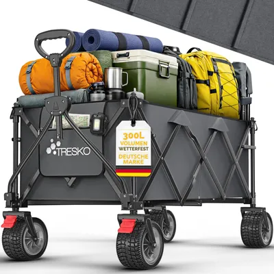 Produktbild von Bollerwagen Handwagen Strandwagen - 300 Liter - Mit Bremse - Luftreifen - Inklusive Tasche