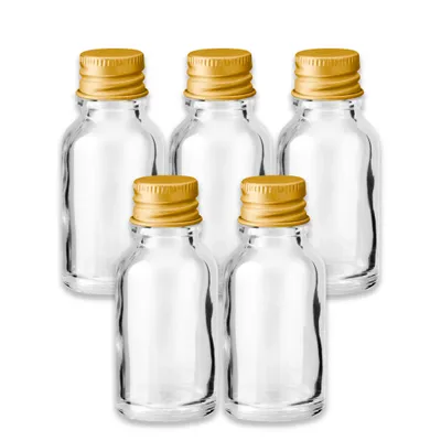 Produktbild von 5x Klarglasflasche 15 ml Mit Goldenem Aluminium Schraubverschluss leer