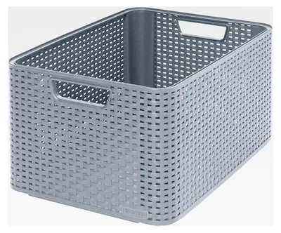 Produktbild von Aufbewahrungsbox Style L 43,6 x 32,6 x 23 cm Kunststoff Korb Rattan-Optik mit Griffen hellgrau