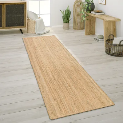 Produktbild von Teppich Wohnzimmer Naturfaser Jute Handgearbeitet Abstraktes Modernes Muster Grösse 80x250 cm