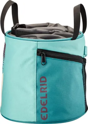 Boulder Bag Herkules von Edelrid in Türkis mit grauem Innenfutter und seitlichem Reißverschluss.
