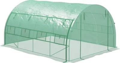 Produktbild von Foliengewächshaus, Treibhaus, begehbar, Netzfenster, Metallrahmen, 4x3x2m, Grün