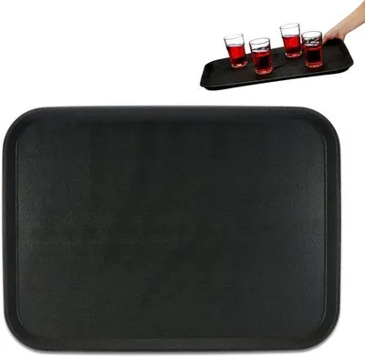 Produktbild von Famanu Servierbrett rechteckig, 56 x 41 cm, ideal für Cafés, Restaurants und Zuhause, schwarzes Tablett mit Rand