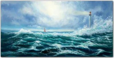 Produktbild von Coloray Bild aus Leinwand 120x60 Leinwand Dekoration - Sturmwellen Leuchtturm