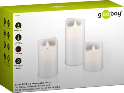 Produktbild von Goobay LED Echtwachskerzen mit Timerfunktion / Kerzen mit beweglicher Flamme und Timer /3er Set