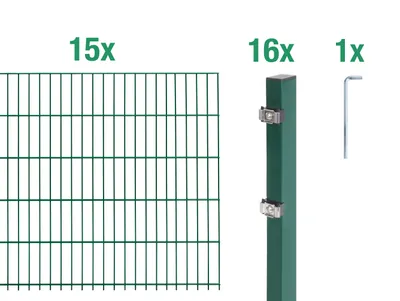Produktbild von Alberts Doppelstabmatten Zaun, Höhe 80 cm, Länge 30 m, Zaun-Komplettset zum Einbetonieren, grün, Pfosten 60x40 mm
