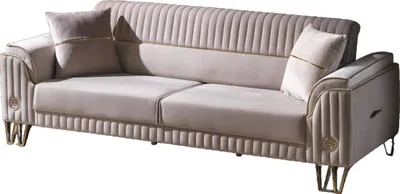 Produktbild von Villa Möbel Sofa Flavia Creme 3-Sitzer Relax- und Bettfunktion, pflegeleichter Mikrofaser Samtstoff, inkl. Kissen