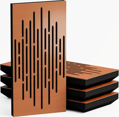 A stack of acoustic panels with a single panel standing upright in front.
