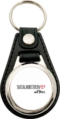 Produktbild von Huuraa Schlüsselanhänger Sozialarbeiterin mit Herz Metall mit Kunstleder Schlüsselring Einkaufswagenchip Geschenkidee
