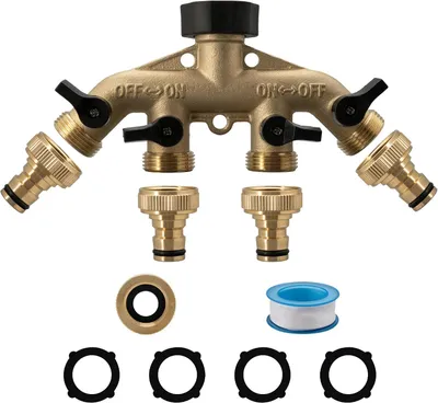 Produktbild von Wasserverteiler Messing 3/4 Zoll, mit Schnellschnappverschluss, 360° drehbar, für Bewässerungssysteme