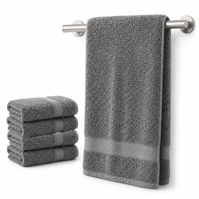 Produktbild von Komfortec 4er Handtücher 50x100 cm Set aus 100% Baumwolle, 470g/m², Frottee, Weich, Anthrazit Grau