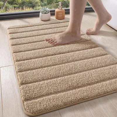 Zdjęcie produktu dla Mata pod prysznic antypoślizgowa, 45 x 75 cm, kolor khaki, wykonana z mikrofibry, chłonna, nadająca się do prania