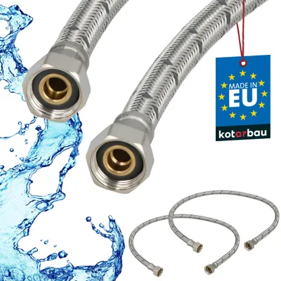 Produktbild von KOTARBAU® 2er Set Flexschlauch 3/8 Zoll Wasserschlauch 80cm Panzerschlauch 3/8“x3/8“ Anschlussschlauch Armatur Schlauch Wasserhahn Edelstahlummantelt