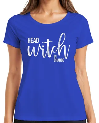 Productafbeelding van Halloween Heks Cadeau, T-shirt voor dames, "Hoofdheks", voor een heksenfeest, blauw, maat S