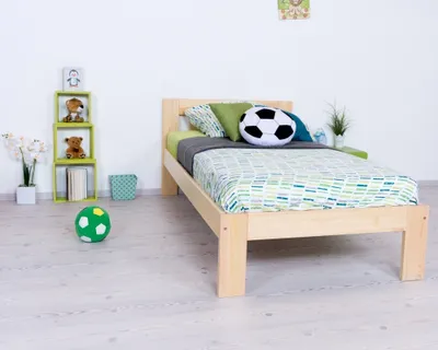 Produktbild von Bettrahmen für Kinder / Kinderbett 100 x 200 cm | Massivholz: Kiefer | Natur Lackiert