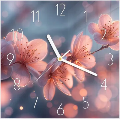 Produktbild von Wanduhr aus Glas mit Motiv Blühender Zweig- 30 x 30 cm - inkl. Aufhängesystem