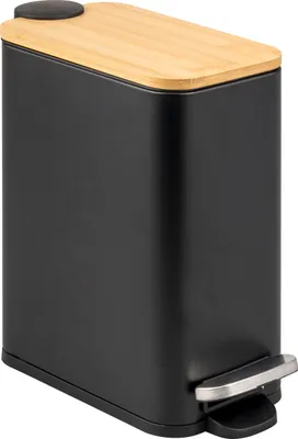 Produktbild von bremermann Abfalleimer mit Bambus-Deckel, Bad-Mülleimer mit Soft-Close, 5 l, schwarz