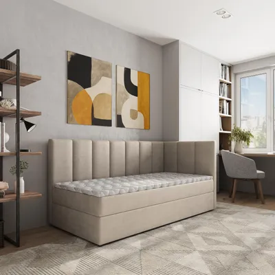 Produktbild von Masseno Boxspringbett BEVE 100x200 cm Komplett-Set mit Bonell Matratze und Topper, Polsterbett mit Bettkästen -Beige, PAROS 02