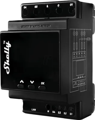 Produktbild von Shelly Pro 4 PM Hutschienenrelais Professionelles 4-Kanal-Relais mit WLAN- LAN- und Bluetooth
