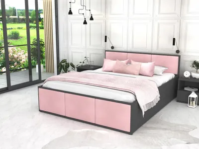 Produktbild von Bett mit Lattenrost Jugendbett Doppelbett  180x200 grau-rosa mit Matratze