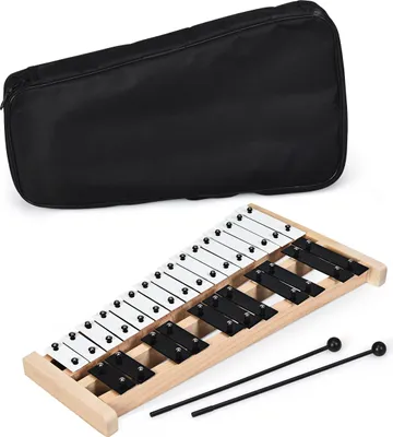 Produktbild von GOPLUS 27 Noten-Glockenspiel Xylophon, Glockenspiel Xylophon in voller Größe mit 27 Metalltasten, Schlaginstrument mit Holzbasis