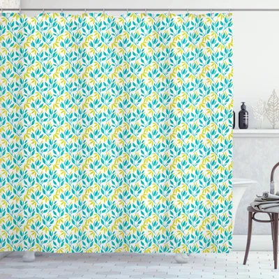 Immagine prodotto di ABAKUHAUS Tenda da doccia botanica, motivo astratto con erbe e foglie, freschezza primaverile, 175 x 200 cm, turchese, giallo, verde