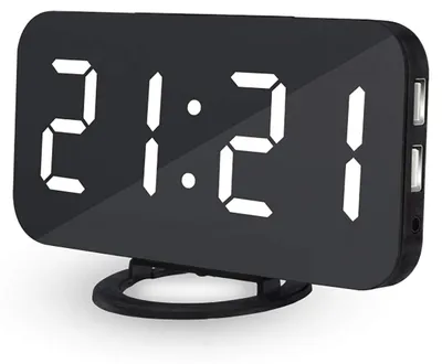 LED-Spiegelwecker 6,5 Zoll, 3 Dimmstufen, USB, Schlummerfunktion, Weiß