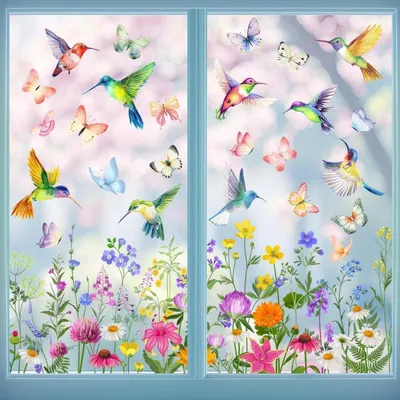 Produktbild von Fensterbilder Frühling 9 Blatt Vogel Blumen Aufkleber Selbstklebend Wiederverwendbar 30x20cm