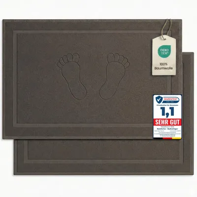 Immagine prodotto di Set di tappetini da bagno Komfortec 2 pezzi, tappetino da doccia in spugna, tappetino da doccia lavabile e tappeto da bagno, 800 g/m² &100% cotone, assorbente e ad asciugatura rapida, 50 x 80 cm, grigio antracite