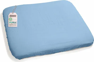 Produktbild von pic Bear Bezug aus 100% Baumwolle Musselin mit Gummizug für Wickelauflage ca. 75x85cm Motiv: airy blue Musselin