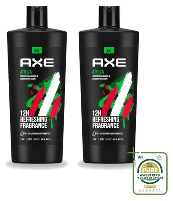 Zdjęcie produktu dla 2 opakowania żelu pod prysznic AXE Africa - 700 ml - zestaw ekonomiczny - 2 sztuki