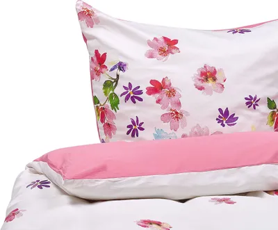 Produktbild von BELIANI Povlečení bílá / růžová z bavlny 155 x 220 cm, povlak na polštář, přikrývka, praktické, nábytek do ložnice, moderní design