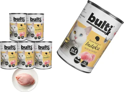 Obrázek produktu pro BULTI | Krmivo pro kočky s krůtím masem – sada 6 plechovek mokrého krmiva pro kočky po 400 g – krmivo pro kočky