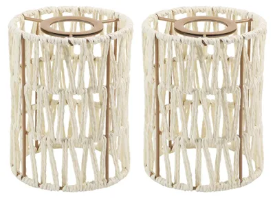 Rattan-Lampenschirm-Set, 2 Stück, Altweiß, 117x150 mm