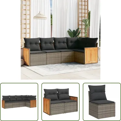 Produktbild von The Living Store 5-tlg. Garten-Sofagarnitur mit Kissen Grau Poly Rattan