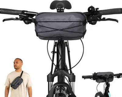 Immagine prodotto di Borsa da bici 2 in 1 grigia e casco da ciclismo per viaggi in bicicletta - Borsa antivento per casco da bici - impermeabile.