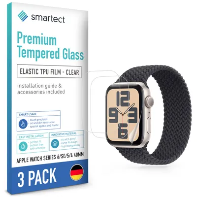 Produktbild von 2x TPU Schutzfolie Klar für Apple Watch Series 6 / SE / 5 / 4 40mm Panzerfolie