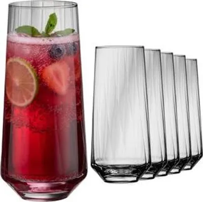 Produktbild von IMPERIAL Trinkgläser 6er Set – Strukturierte Gläser geriffelt aus Crystalline Glas 420ml Wassergläser "London/Cali" Spülmaschinenfest