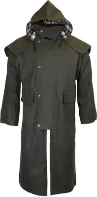 Produktbild von Walker and Hawkes Herren gewachster Mantel Stockman mit Kapuze – Olive L