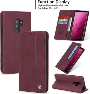 Produktbild von Galaxy S9 Plus Hülle, LaimTop Retro Kunstledertasche Schutzhülle mit Kartenfach Standfunktion für Samsung Galaxy S9 Plus Rot