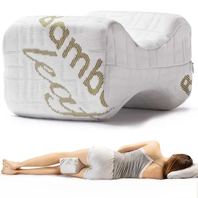 Imagen del producto de Almohada para rodillas y caderas, ideal para dormir de lado - Fabricada con espuma viscoelástica - Diseño de mariposa en bambú