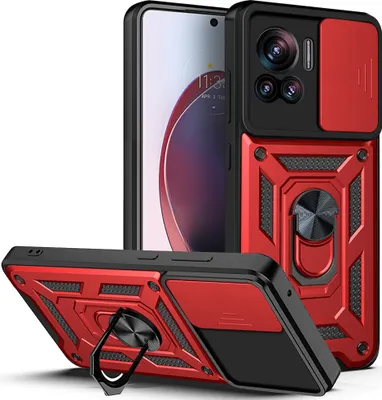 Produktbild von Motorola Edge 30 Ultra Hülle mit Ring Ständer Halter Dia Kameraschutz TPU PC Schutzhülle für Motorola Edge 30 Ultra Rot