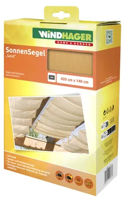Produktbild von Windhager Sonnensegel für Seilspanntechnik, 420 x 140 cm, Sand, hoher UV-Schutz, 10878