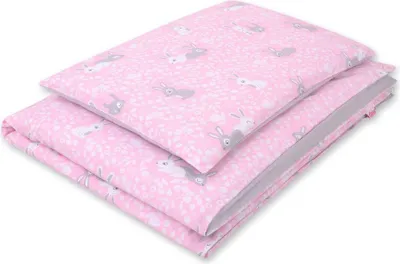 Produktbild von Doppelseitige 2-teilige Kinderbettwäsche aus Baumwolle - rosa/graue Häschen