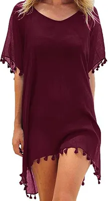 Produktbild von Damen Strandkleid Sommerkleid Bikini Cover Up Sommer Bademode Longshirt Tunika Strandponcho