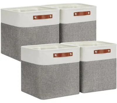 Image de Boîte de rangement en tissu, 33 x 38 x 33 cm, lot de 4 paniers de rangement cubiques pour armoire, étagère et